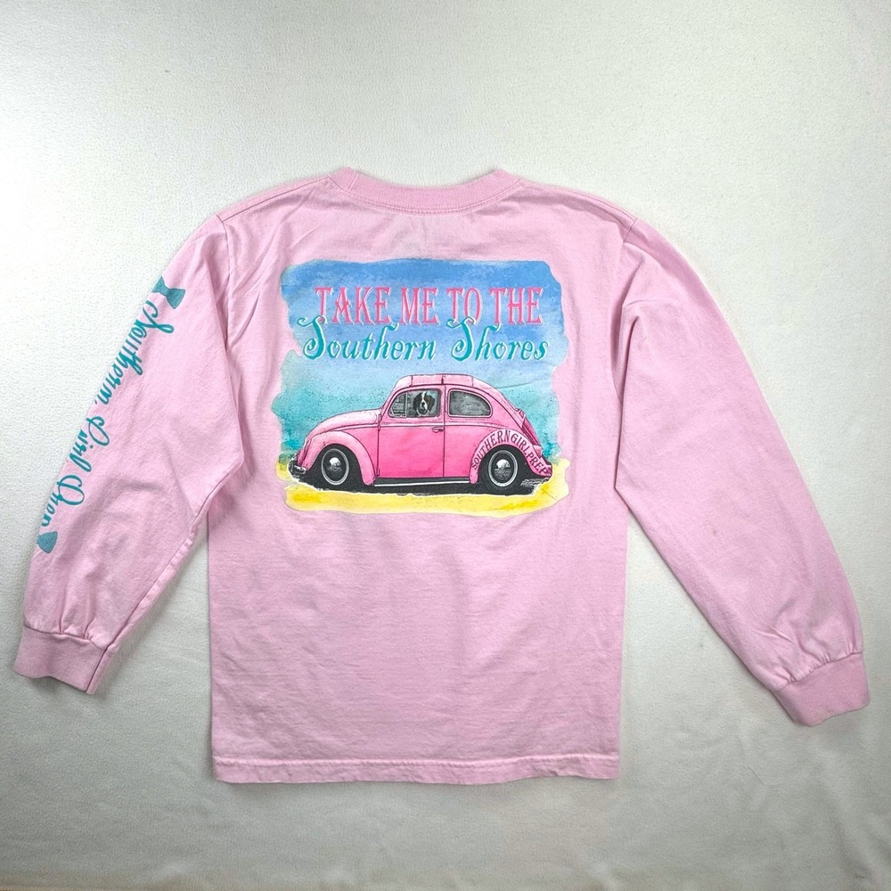 Southern Girl‎ Prep Long Sleeve T-Shirt Womens Small Pink Beetle Graphic Tee